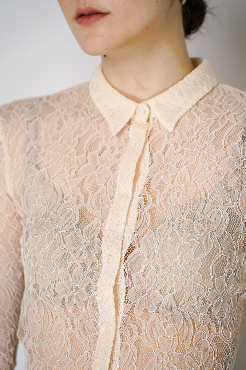 Philosophy di Lorenzo Serafini Stretch Lace Button-Up Top in Off-White Vancouver. Shop Online or in Store.