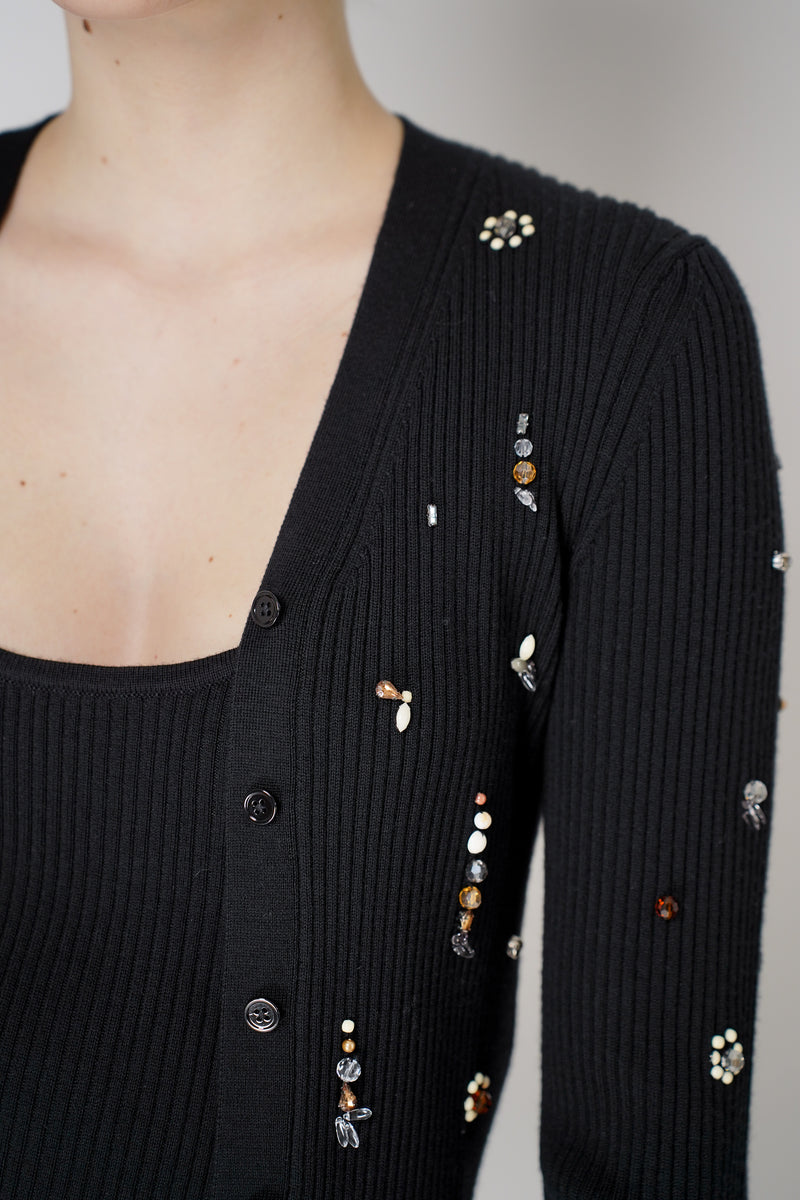 Dorothee Schumacher Embellished Fine Rib Merino Twinset in Black Vancouver. Shop Online or in Store.
