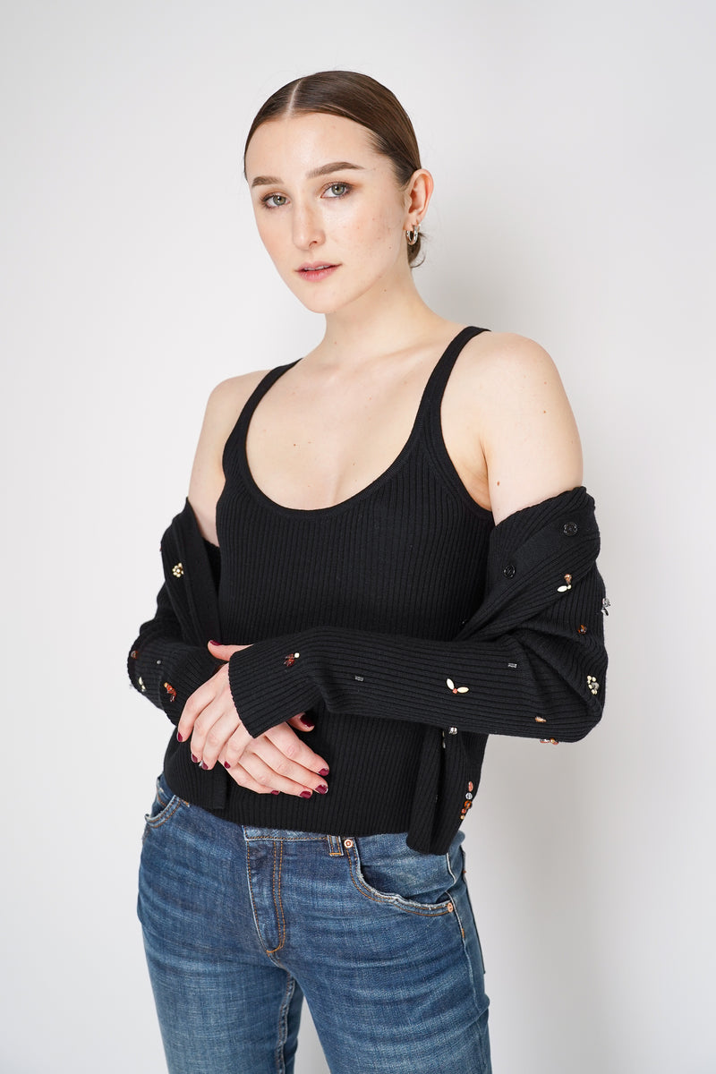 Dorothee Schumacher Embellished Fine Rib Merino Twinset in Black Vancouver. Shop Online or in Store.