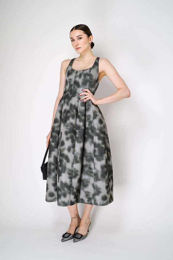 Philosophy di Lorenzo Serafini Midi Scuba Dress in Grey Abstract Print Vancouver. Shop Online or in Store.