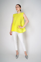 Pleats Please Issey Miyake Bounce Knit Wide Bottom Ribbed Sleeveless Top in Neon Yellow Vancouver. Shop Online or in Store.