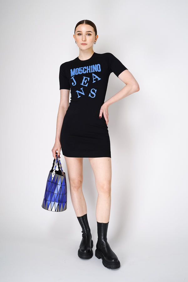 Moschino Jeans Black Knitted Viscose Mini Dress Vancouver. Shop Online or in Store.
