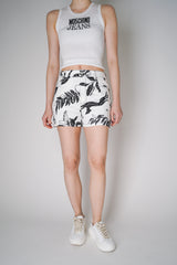 Moschino Jeans Denim Shorts in White and Black Nature Inspired Print Vancouver. Shop Online or in Store.