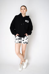 Moschino Jeans Denim Shorts in White and Black Nature Inspired Print Vancouver. Shop Online or in Store.