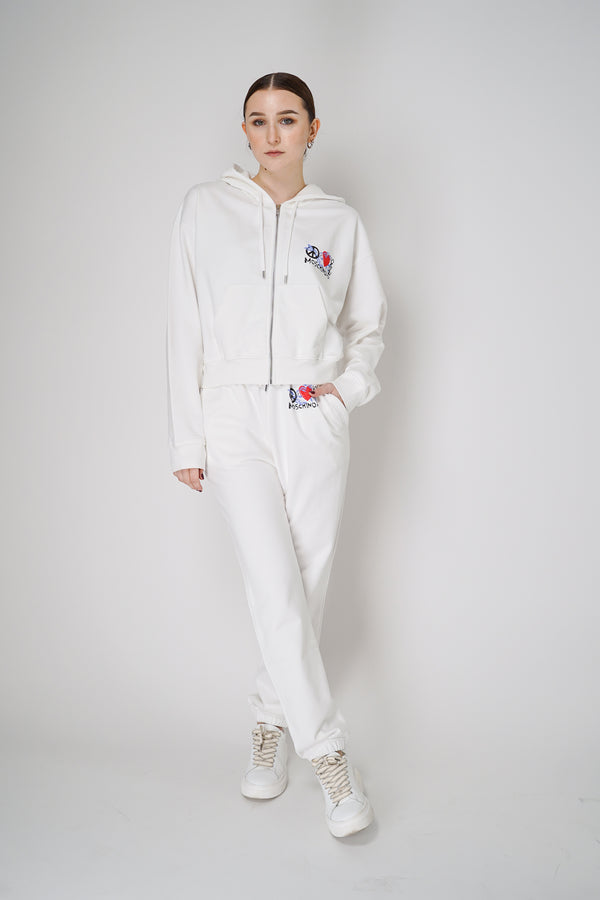 Moschino Jeans Hooded Sweatshirt Jacket in White Vancouver. Shop Online or in Store.