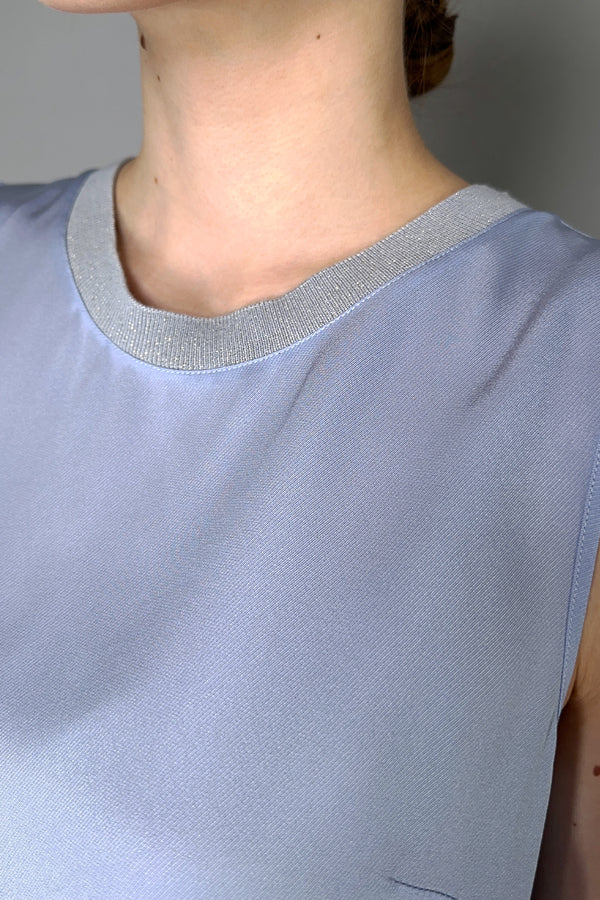 Lorena Antoniazzi Silk Tank Top with Knit Collar in Sky Blue Vancouver. Shop Online or in Store.