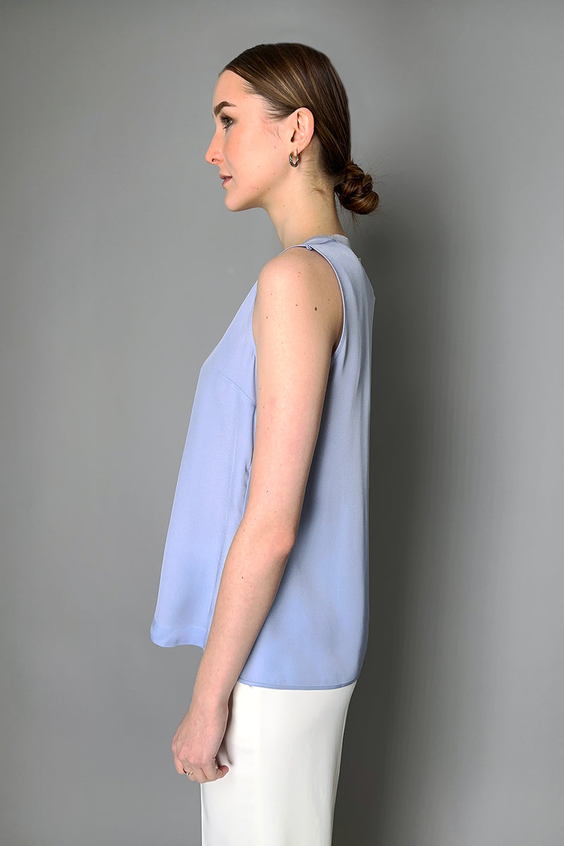Lorena Antoniazzi Silk Tank Top with Knit Collar in Sky Blue- Ashia Mode- Vancouver, BC