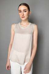 Lorena Antoniazzi Silk Tank Top with Knit Collar in Pearl- Ashia Mode- Vancouver, BC