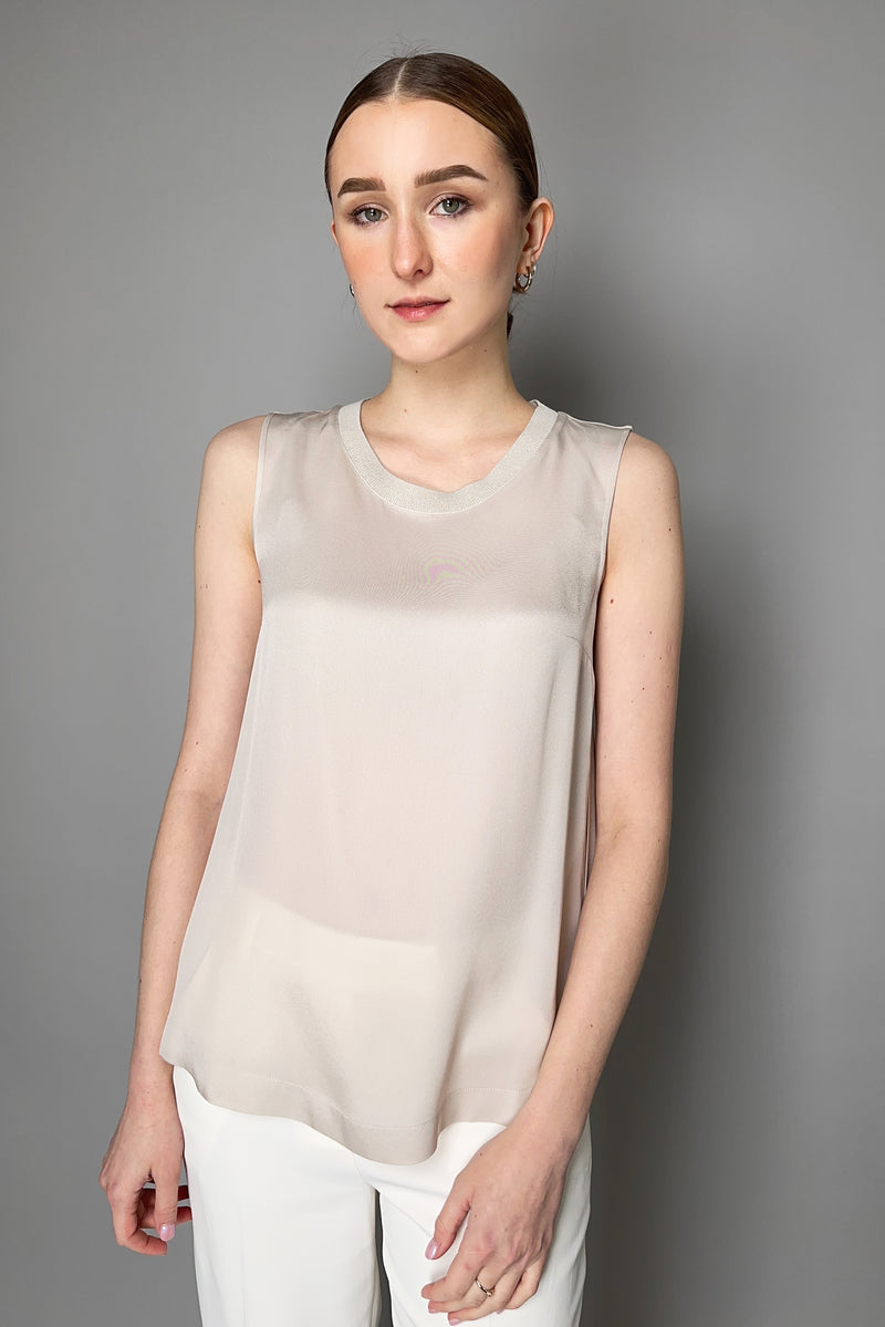 Lorena Antoniazzi Silk Tank Top with Knit Collar in Pearl Vancouver. Shop Online or in Store. 