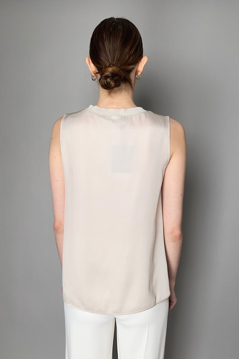 Lorena Antoniazzi Silk Tank Top with Knit Collar in Pearl Vancouver. Shop Online or in Store. 
