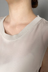 Lorena Antoniazzi Silk Tank Top with Knit Collar in Pearl Vancouver. Shop Online or in Store. 