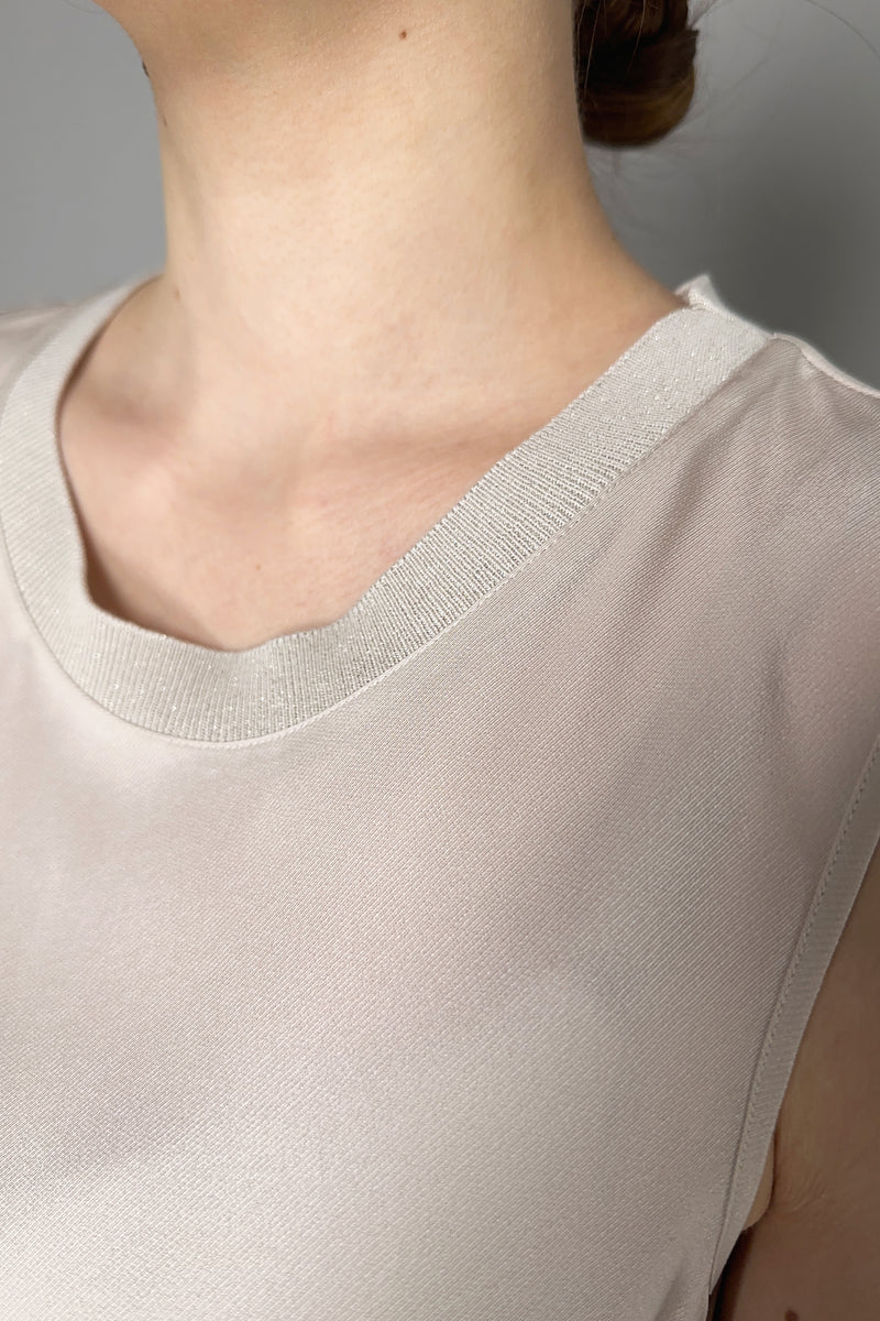 Lorena Antoniazzi Silk Tank Top with Knit Collar in Pearl Vancouver. Shop Online or in Store. 