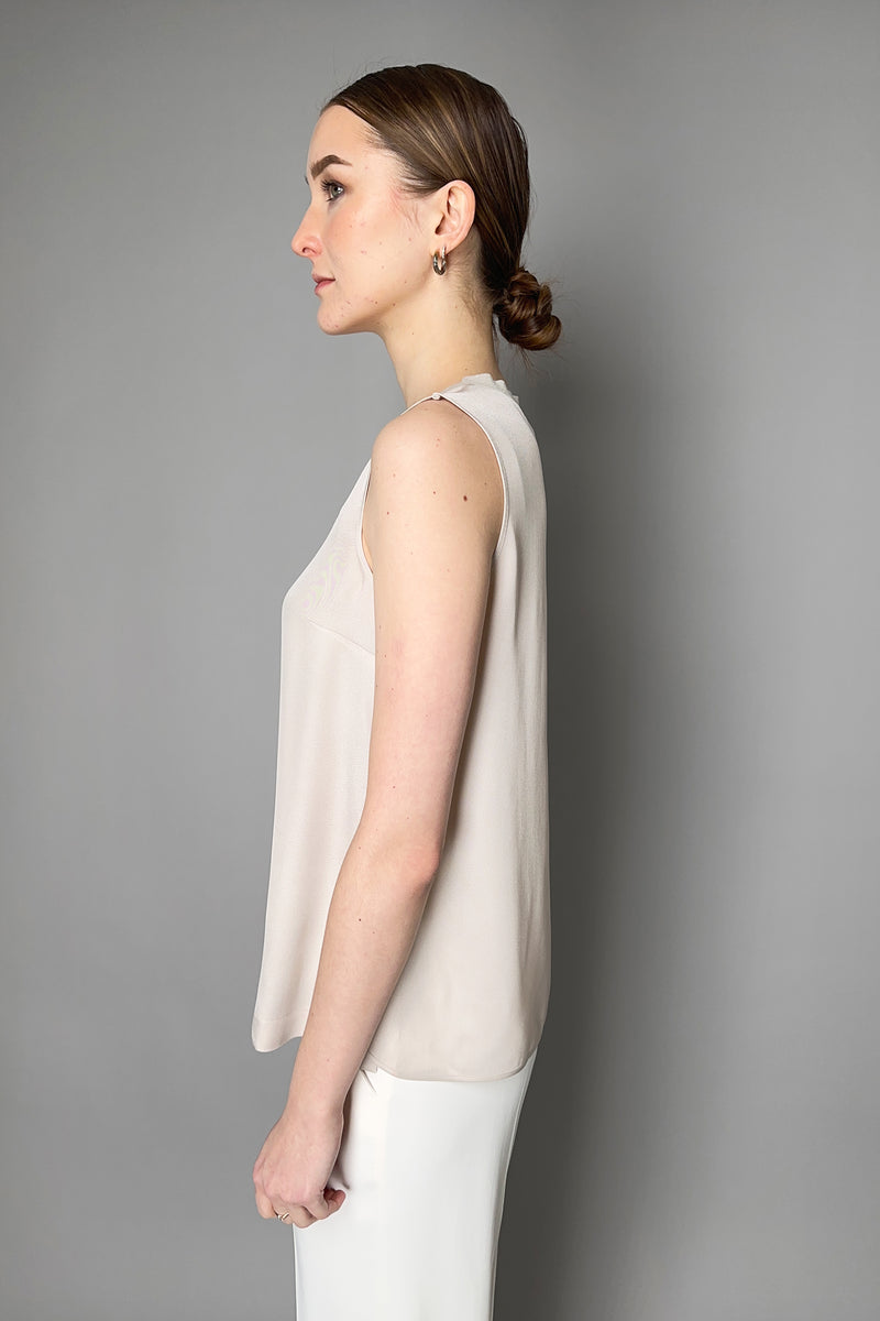 Lorena Antoniazzi Silk Tank Top with Knit Collar in Pearl- Ashia Mode- Vancouver, BC