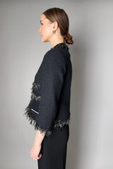 Lorena Antoniazzi Tweed and Fringe Cotton Jacket in Black- Ashia Mode- Vancouver, BC