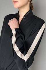Lorena Antoniazzi Silk Bomber Jacket in Black and Beige- Ashia Mode- Vancouver, BC
