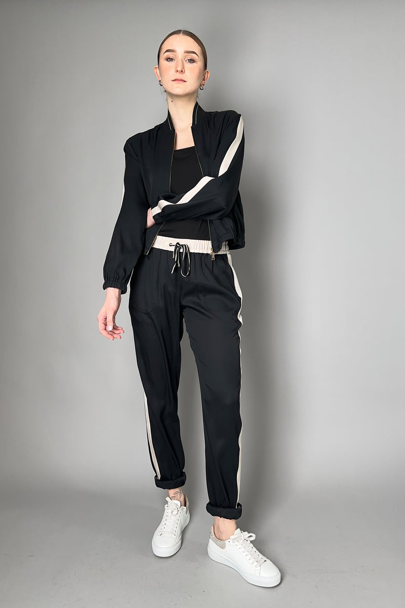 Lorena Antoniazzi Silk Jogger Pants in Black and Beige Vancouver. Shop Online or in Store.