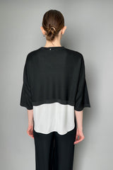 Lorena Antoniazzi Layered Effect Black Knit Crop Top with White Silk Shirt