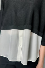 Lorena Antoniazzi Layered Effect Black Knit Crop Top with White Silk Shirt