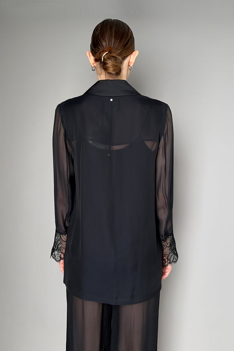 Lorena Antoniazzi Silk Chiffon Blazer with Lace in Black
