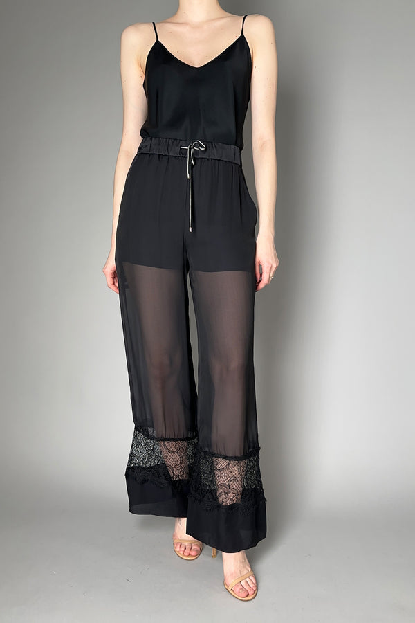 Lorena Antoniazzi Silk Chiffon Pants with Lace Detail in Black