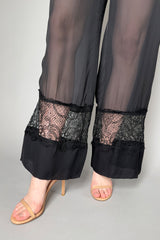 Lorena Antoniazzi Silk Chiffon Pants with Lace Detail in Black Vancouver. Shop Online or in Store.
