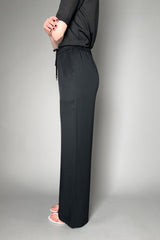 Lorena Antoniazzi Wide Leg Silk Drawstring Pants in Black