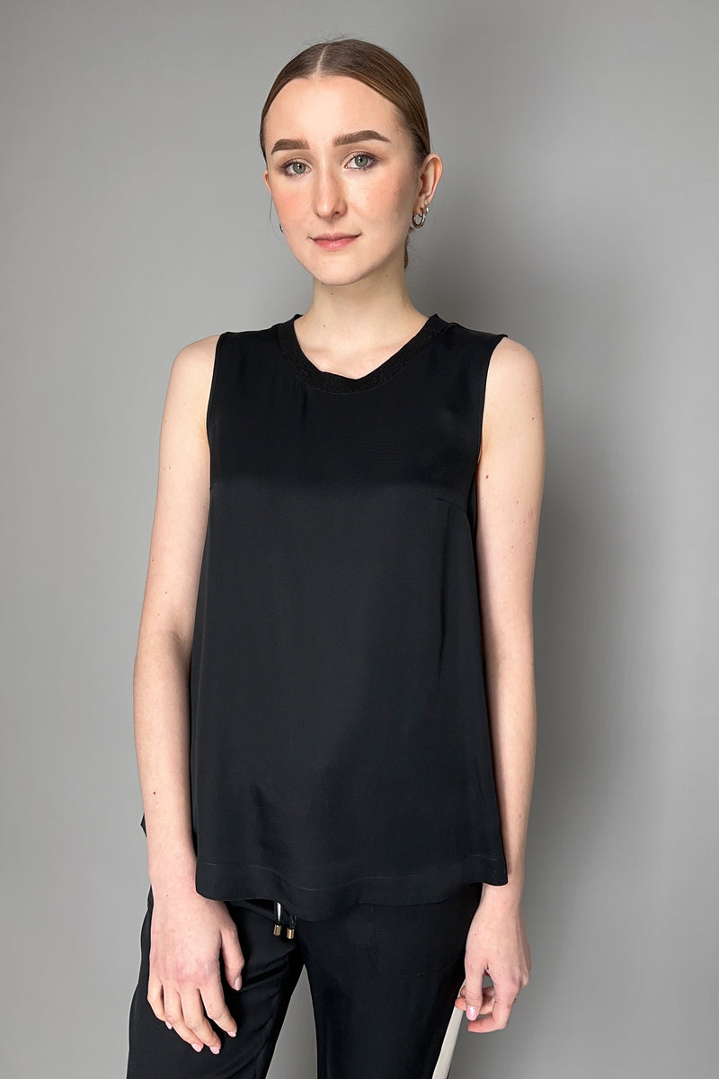Lorena Antoniazzi Silk Tank Top with Knit Collar in Black- Ashia Mode- Vancouver, BC