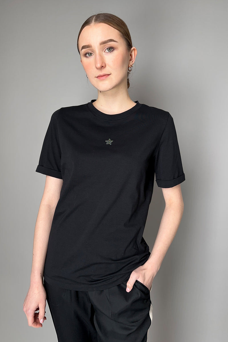 Lorena Antoniazzi Cotton Stretch T-shirt in Black- Ashia Mode- Vancouver, BC
