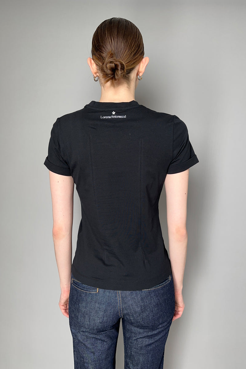 Lorena Antoniazzi V-Neck Cotton T-Shirt in Black