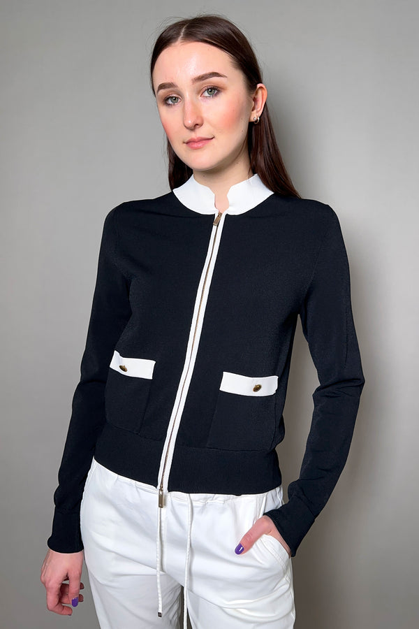 Lorena Antoniazzi Knit Cardigan with White Trimmings in Black