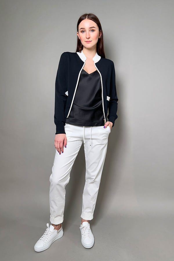 Lorena Antoniazzi Knit Cardigan with White Trimmings in Black