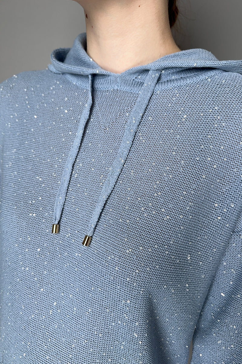 Lorena Antoniazzi Sequin Hoodie with Layer Effect Cotton Shirt in Blue