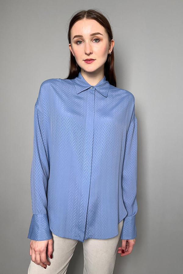 Lorena Antoniazzi Silk Shirt with Tonal Pattern in Light Blue