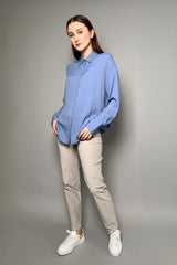 Lorena Antoniazzi Tonal Pattern Shirt in Light Blue - Ashia Mode - Vancouver BC