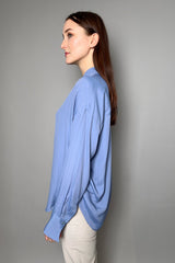 Lorena Antoniazzi Silk Shirt with Tonal Pattern in Light Blue