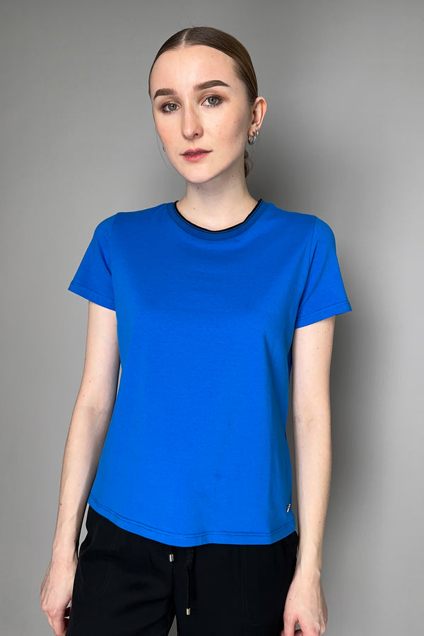 Lorena Antoniazzi Soft Cotton T-Shirt With Contrast Trim in Azure Blue Vancouver. Shop Online or in Store.
