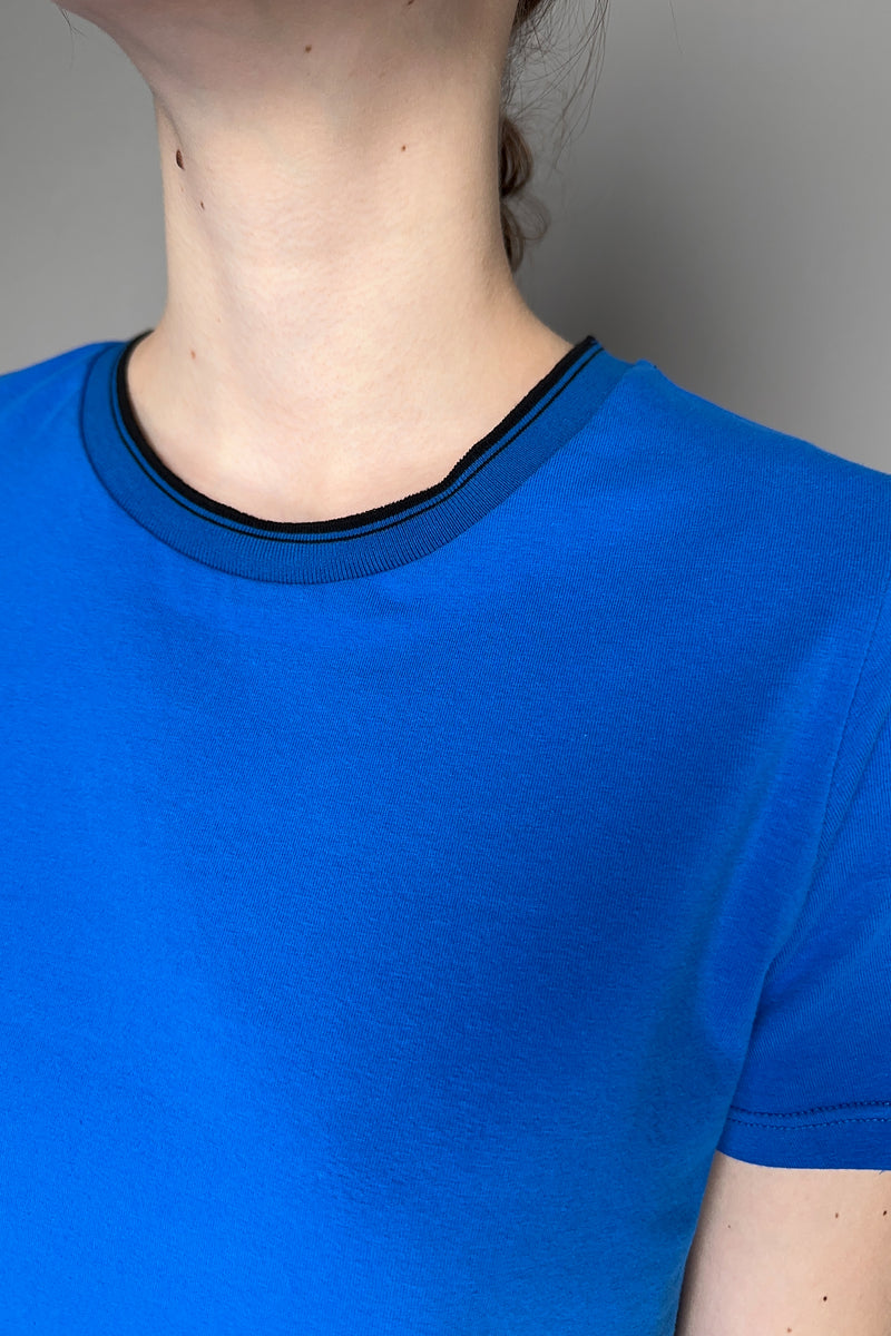 Lorena Antoniazzi Soft Cotton T-Shirt With Contrast Trim in Azure Blue