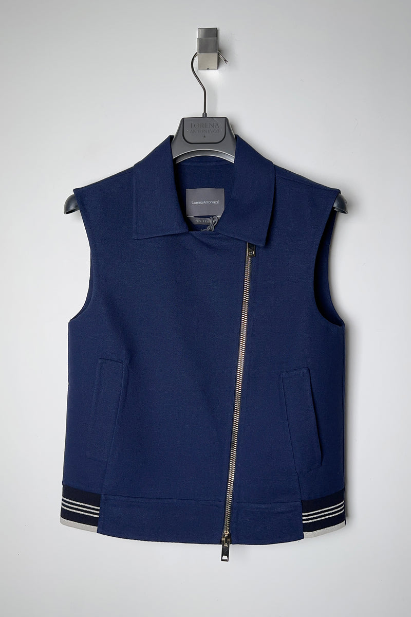 Lorena Antoniazzi Zip Vest with Collar in Navy