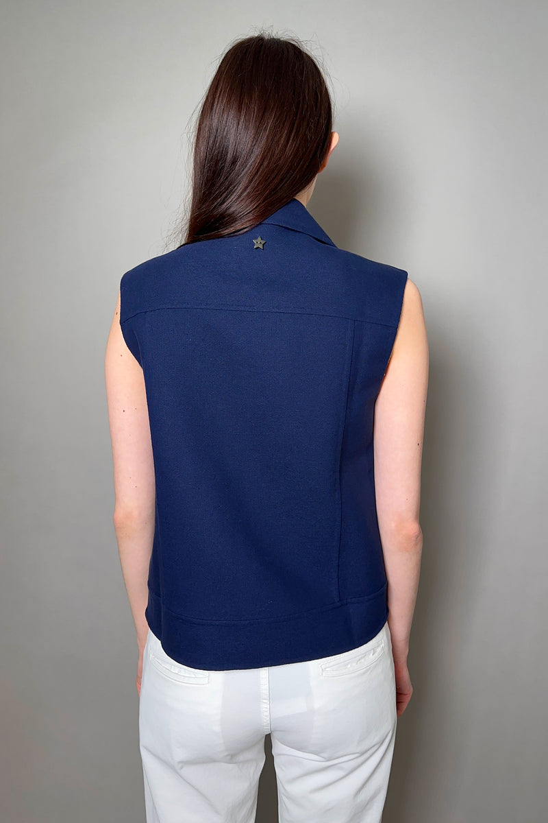Lorena Antoniazzi Zip Vest with Collar in Navy