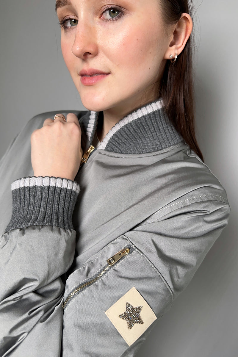 Lorena Antoniazzi Bomber Jacket with Knit Details in Slate