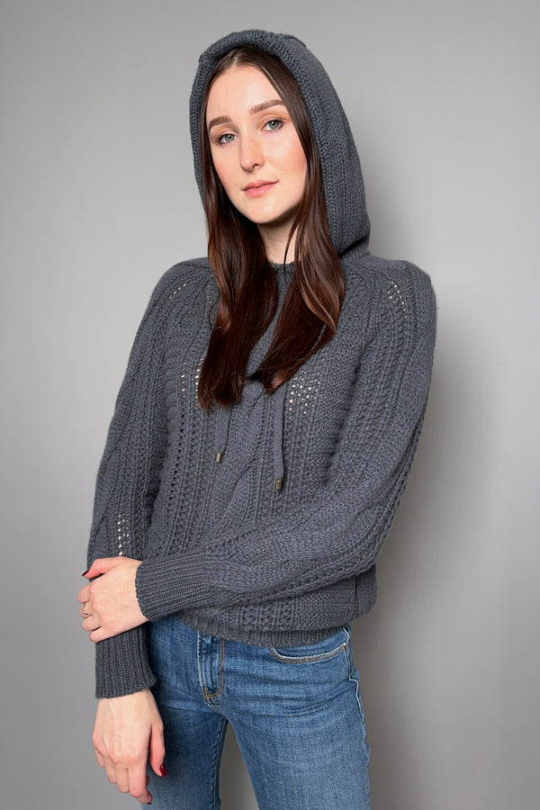 Lorena Antoniazzi Cable Knit Cashmere Hoodie In Charcoal Grey - Ashia Mode - Vancouver BC