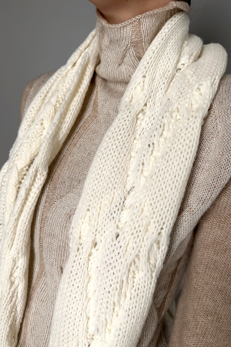 Lorena Antoniazzi Cashmere Cable Knit Scarf in Off-White