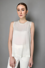 Lorena Antoniazzi Silk Tank Top with Knit Collar in White Vancouver. Shop Online or in Store. 