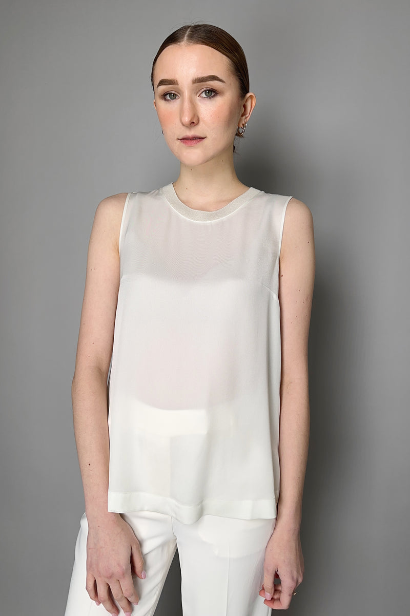 Lorena Antoniazzi Silk Tank Top with Knit Collar in White- Ashia Mode- Vancouver, BC