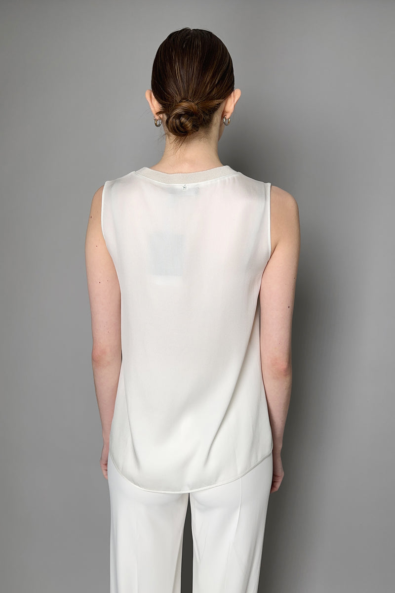 Lorena Antoniazzi Silk Tank Top with Knit Collar in White- Ashia Mode- Vancouver, BC