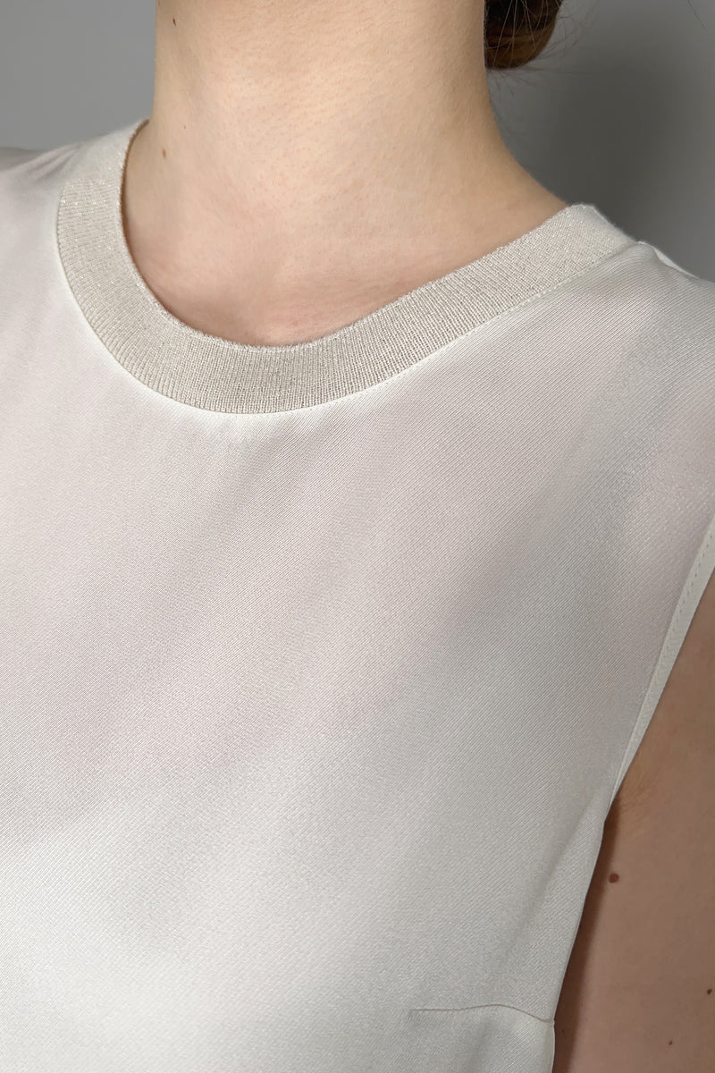 Lorena Antoniazzi Silk Tank Top with Knit Collar in White- Ashia Mode- Vancouver, BC