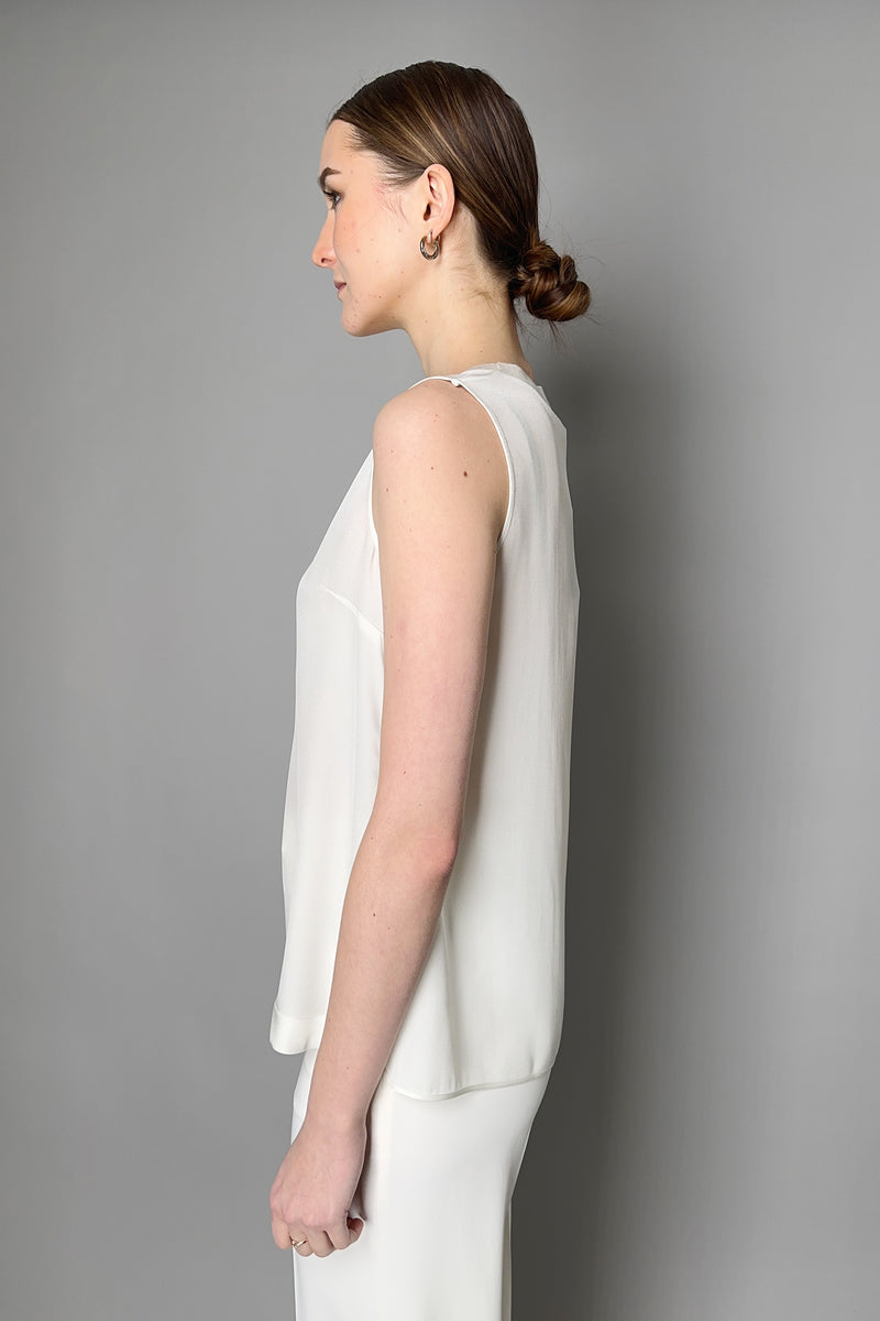 Lorena Antoniazzi Silk Tank Top with Knit Collar in White Vancouver. Shop Online or in Store. 