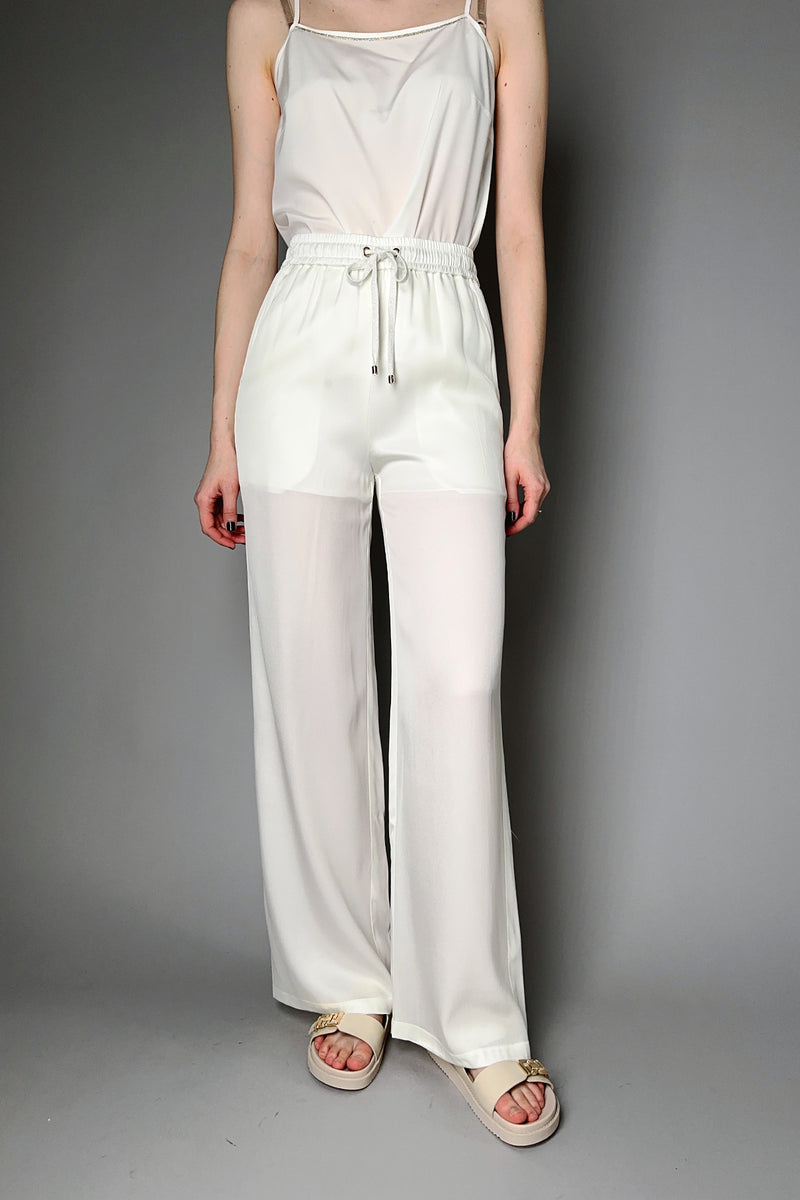 Lorena Antoniazzi Wide Leg Silk Drawstring Pants in Pearl White