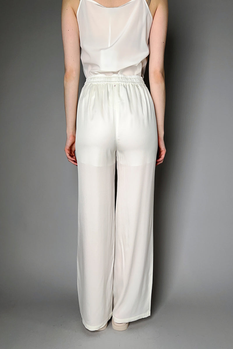 Lorena Antoniazzi Wide Leg Silk Drawstring Pants in Pearl White