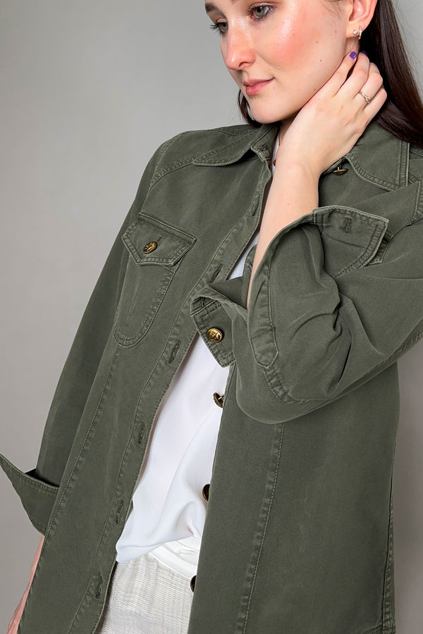 Lorena Antoniazzi Denim Shirt Jacket in Khaki Green - Ashia Mode - Vancouver